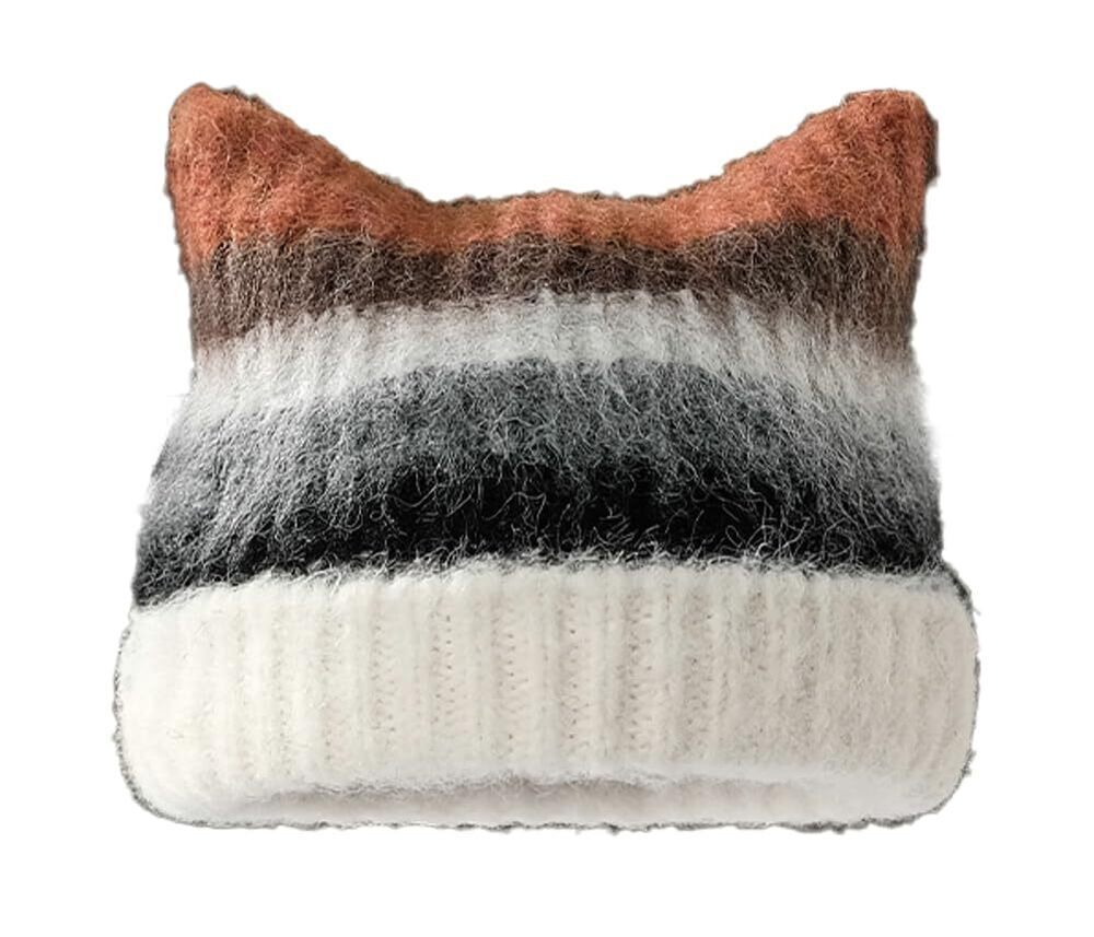 7247 Girls Cute Cat Ears Beanie Hat Winter Warm Knit Hat Retro Y2K Skull
